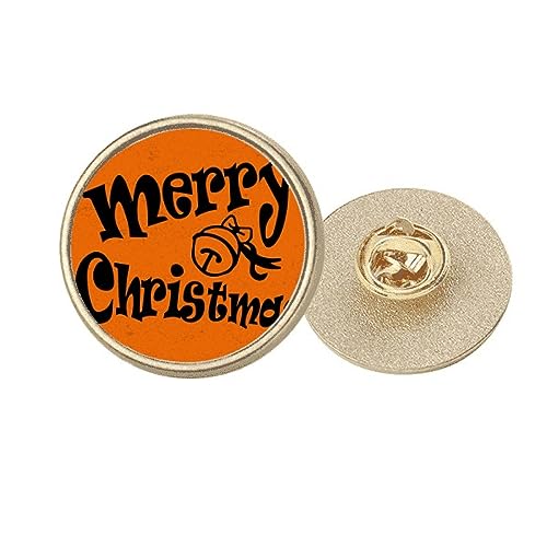 Broche ronde Merry Christmas dorée, bijou de Noël en métal taille M