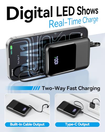 Tikeyo Portable Charger Power Bank 12000mAh(22.5W, Built-In Cables) Smaller | Charge 5 Devices,LED Display,Flight-Safe, Travel Essentials, Flashlight, for iPhone 17/16/15/14, Samsung, Switch and more - image 6