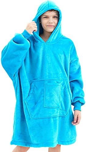 Blanket Hoodie Sweatshirt, Wearable Blanket Oversized Sherpa with Sleeves and Giant Pocket, Cozy Hoodie Warm for Adult Kids