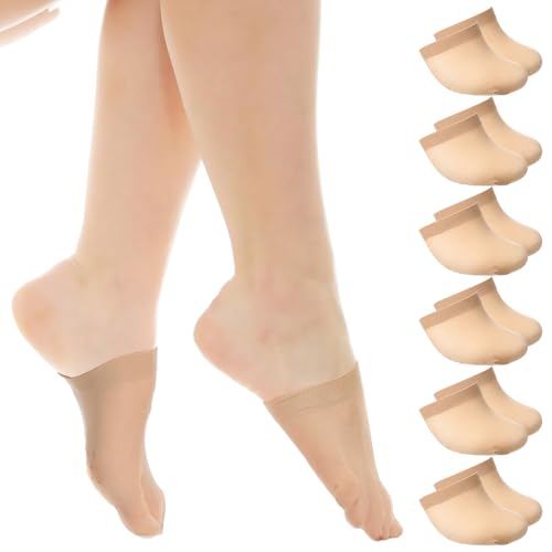 Toe Toppers No Show Liner Half Socks for Women Non Slip Mule Socks Comfortable Breathable 6 Pairs