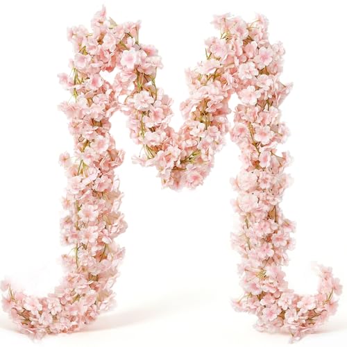 YRIOWMI 10PCS 59FT Artificial Silk Cherry Blossom Garland Hanging Sakura Flower Vines for Wedding Party Home Arch Office Sakura Decor (Light Pink)