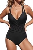 Daci Women's Black Tummy Control One Piece Swimsuit - Sexy Wrap Crisscross Back Bathing Suit 2026 L