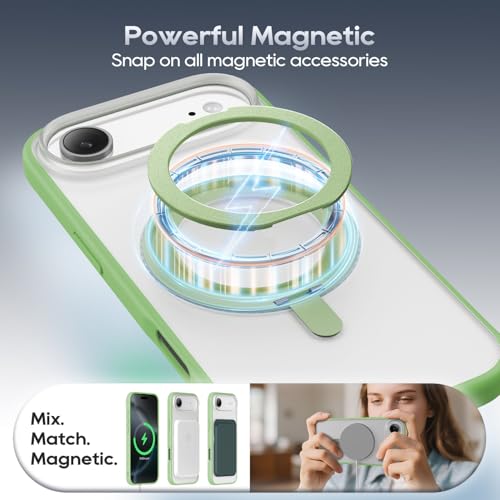 Coque iPhone 17 Air MagSafe à béquille rotative 360 antichoc vert sauge - 3