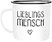 Produktbild MoonWorks Emaille Tasse Becher Lieblingsmensch Geschenk-Tasse Liebe Freundschaft Partner Freundin Kaffeetasse weiß-schwarz unisize