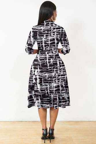 Image of Nmoder Casual Dresses for Women Semi Formal Fit and Flare 3 /4 Sleeve A-line Church Work Dress with Pockets