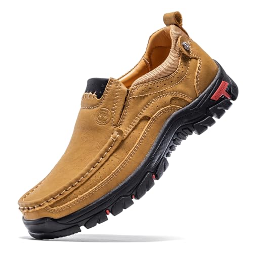 FLYLAND Men's Fashion Slip On Walking Loafers Vintage Leather Ankle Boots Handmade Chukka Boots Casual Non-Slip Sneakers Office Driving Shoes