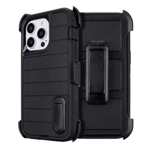 Yowtrey for Phone Case iPhone 14 Pro Max Case Black with Belt Clip Heavy Duty Holster for Shockproof Cases 2 Layers of Sturdy Military Grade Defender Cover for iPhone 14 Pro Max Cases Black 6.7 Inch