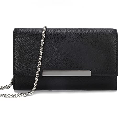 AFKOMST Clutch-Geldbörsen für Frauen, kleine Crossbody-Taschen und Sommer-Stroh-Strandhandtaschen mit Crossbody-Kettenriemen, Schwarzes PU.