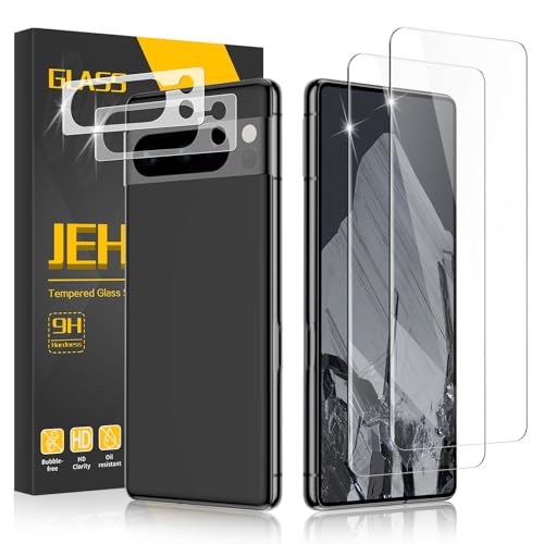 JEHOO [2+2 Pack] Screen Protector for Google Pixel 8 Pro + Camera Lens Protector 6.7 Inch [Fingerprint Unlock] [Anti-Scratch] [Case Friendly] [Bubble Free]