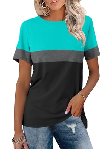 ORANDESIGNE Women’s T Shirts Short Sleeve Color Block Tops Casual Summer Fashion Tees