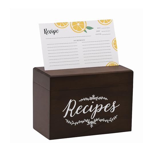 OUTSHINE Wooden Recipe Box with Cards and Dividers - 4x6 Vintage Recipe Box for Kitchen Organization - Cute Recipe Storage to Write in Your Own Recipes