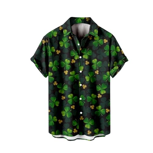 Camisa de San Valentín para hombre, regalo de cumpleaños, camisas de trabajo, camisas de moda casual para hombre, camisa de manga corta con tres estampados, vestido de novia, verde, XXL