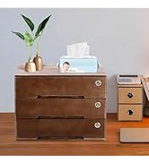 LOHISHILO 3-Tiers Wooden Desktop Storage Box with Lockable Drawers, Office Supplies File Organize...