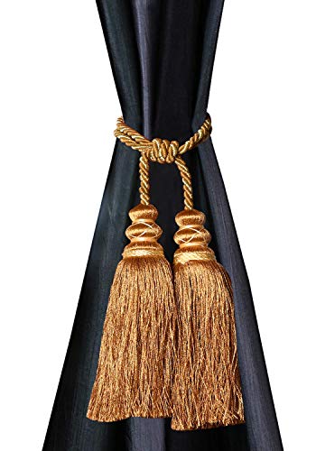 Image of Kuber Industries Polyester Curtain Tie Back Tassel Set - 2 Pieces (CTKTC33492, Gold)