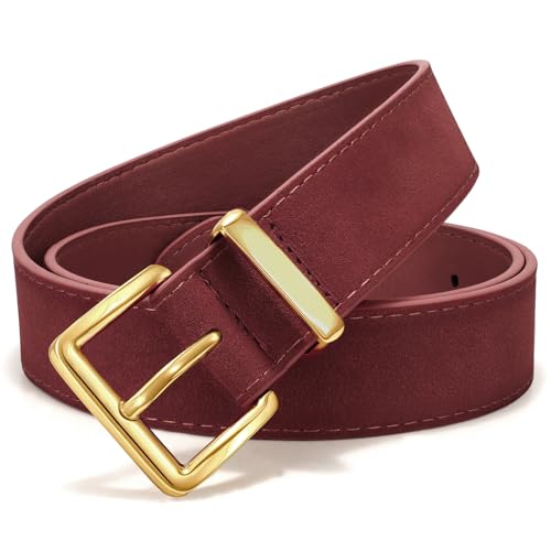WERFORU Women Suede Belt for Jeans Dresses Fashion Elegant Ladies Suede Leather Belt with Gold Buckle
