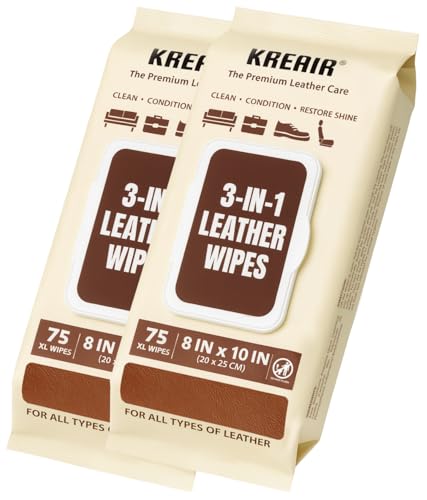Kreair 3in1 Leather Wipes 150 XL Count, Clean, Condition &