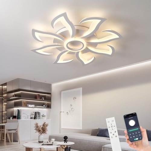 MYYCX LED Deckenleuchte Wohnzimmer 80w Modern Deckenlampe Weiß mit Fernbedienung APP Farbwechsel 3000K-6000K Dimmbar Deckenbeleuchtung für Schlafzimmer, Wohnung, Büro (Weiß, B)