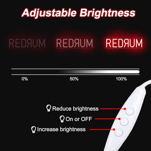 Image of Redrum Neon Sign Horror LED Wall Light Creepy Gothic Room Decor | Halloween LED Light Man Cave Decor USB Powered Dimmable Spooky Bar Sign Chilling Room Decoration 15.7 inchx4.9 inch