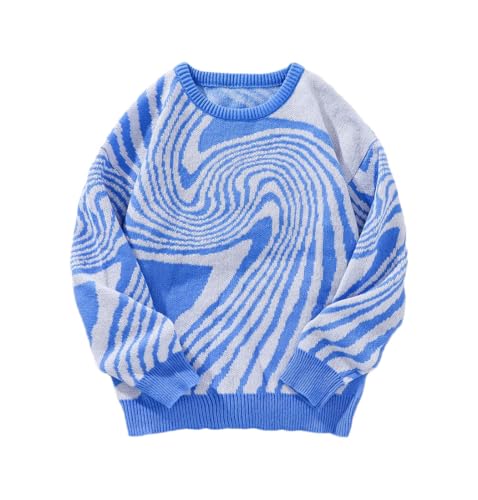 Men's Autumn Winter Casual Pullover - Maze Textured Pattern Round Neck Contrast Color Knitted Sweater