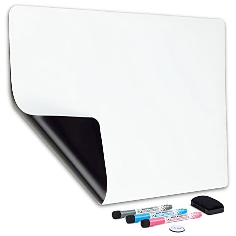 Magnetic Dry Erase Whiteboard Sheet for Refrigerator 19x13" - New Stain Resistant Technology - Ideal for Families & Roommates - Fridge Board & Reminders - 3 Markers & Large Eraser Included Cover