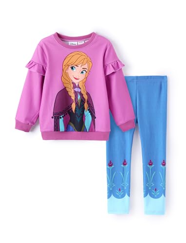 Disney Frozen Toddler Girl Outfit Anna Girls Clothes Long Sleeve Ruffle Shirt and Leggings 2PCS Clothing Sets Fall Casual Pullover Dailywear Purple 4-5T