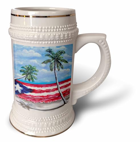 3dRose 22oz Stein Mug - Palm trees and Puerto Rican Flag A. Torres Puerto Rican Art