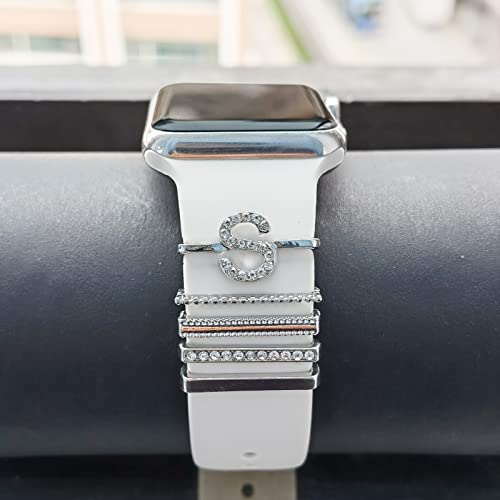 Image of 5Pcs Charms for Apple Watch band 41mm 45mm 40mm 44mm 38mm 42mm 46mm 49mm Women,Diamond+Metal Jewelry Decorative Ring For iWatch series 11 10 9 8 7 6 5 4 se 3 /2,Galaxy watch 7 /6 /5 /4,Strap Accessories