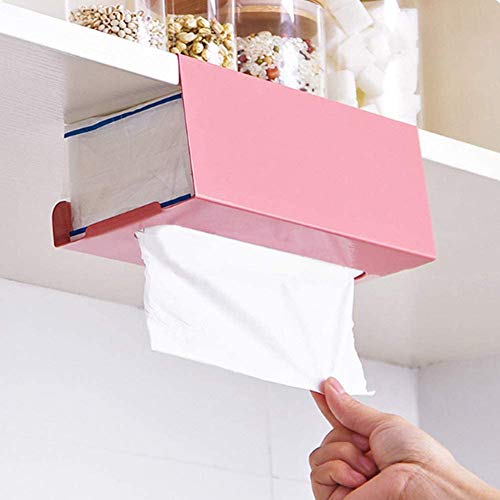 Preisvergleich Produktbild Xiegons0 Taschentuchbox, abnehmbar, Zubehör für Küche, Hängeschrank, Bad, Serviettenhalter, Eisen, platzsparend, Schreibtisch, Papierbehälter, N Lochung, Haus, Hotel, Aufbewahrung free size Rosa