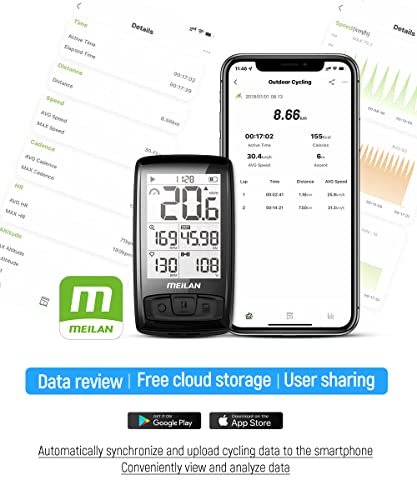 MEILAN Blade Wireless Bike Computer Cycling Computer with Backlight Speed Cadence Sensor Included Bluetooth ANT+ 80 Hours Battery 2.5in Screen Bicycle Computer Road Bike Waterproof M4 - Thumbnail 7