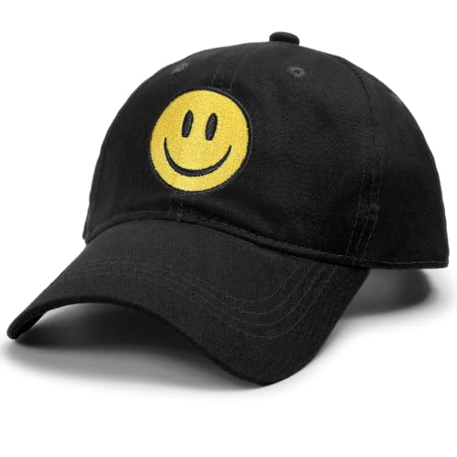 SONMONY Smile Face Baseball Cap for Women Men Cute Baseball Caps Unstructured Cotton Dad Hat Black