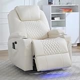WISHDEER Power Swivel Rocker Recliner Chair for Adults - Rocking Recliner with Heat and Massage/Cup Holder/LED Lights/USB & Type-C Ports/Side Pocket for Living Room