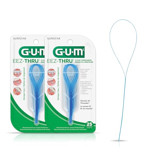 GUM EEZ-Thru Floss Threaders for Braces Bridges & Implants Easy Dental Floss Threading 25 Count (Pack of 2)