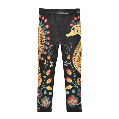 Seahorse Traditional Mandala Flower Girls Casual Leggings for Kids Printed Long Pant Bottoms Stretch and Soft2