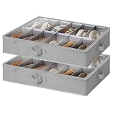 StorageWorks Organizador de zapatos para debajo de la cama, contenedor de zapatos para hasta 24 pares, cajas de almacenamiento de zapatos con tapa, ahorrador de espacio, gris, pack de 2