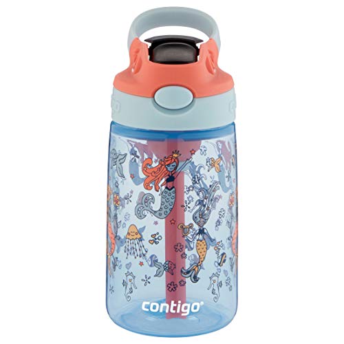 Image of Contigo Kids Straw Water Bottle with AUTOSPOUT Lid, 14oz, Mermaids