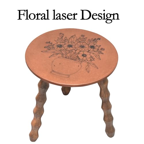 Image of Decor Corner Table Coffee Table Side Table with Floral Laaser Design, Round Solid Wood End Table Coffee Table Flower Stand Sofa Side for Living Room Balcony (Natural)