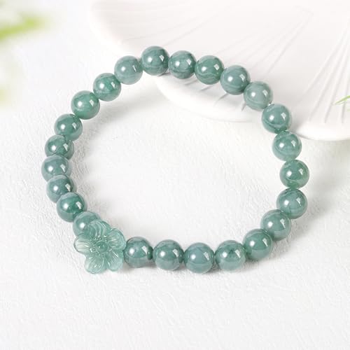 Real Jade bracelet for Women, Natural Jadeite Handmade Carved Peach Blossom Stretch Beaded Beads Jade Bangle Jewelry, Stress Relief Feng Shui Prosperity Blue-Green Jades bracelets,for Valentine's,Mother,Christmas4