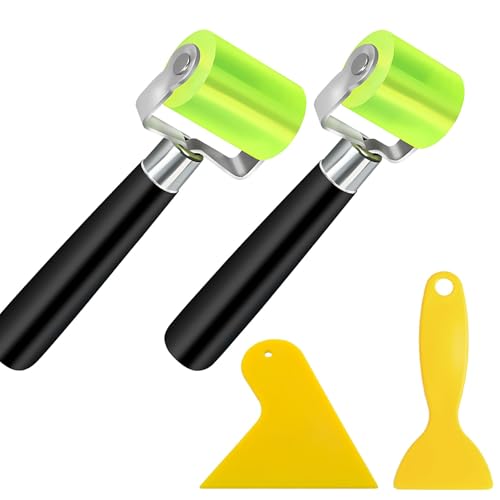 KAIYAYA 2 Piezas Rodillo de Presión Herramienta de instalación de amortiguación del sonido 30 mm + 50 mm Para Coche De Goma Y Con Empuñadura De Madera con 2 Raspadores para Soldar Lonas de PVC