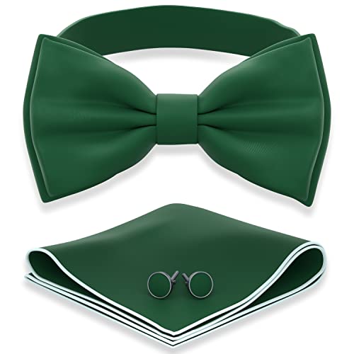 Image of Adam Young Men's Bow Ties with Handkerchief & Cufflinks Pre-Tied Style Formal Satin Classic Bowtie for Tuxedo Faux Silk