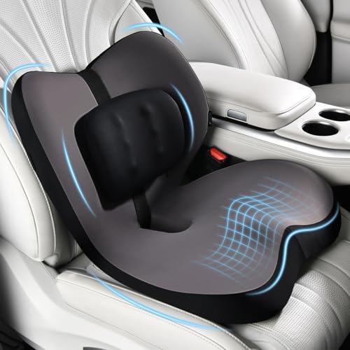 Image of FLORICH 2 in1 Truck Seat Cushion and Lumbar Support Pillow Memory Foam Car Seat Cushion with Adjustable Strap for Truck Driver Long Drives, Fits Semi Truck Seat,Car,Office&Gaming Chair(Black)