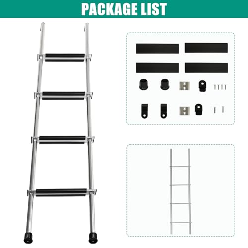 Image of 52 inch RV Bunk Ladder, 4 Step Integrated Aluminum Camper Bunk Bed Ladder with Anti-Slip Rubber Foot Pads, Sliver