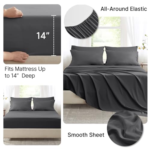 Anluoer Queen Comforter Set,Dark Grey Bed in a Bag 7 Piece,Lightweight Bedding Set with Soft Down Alternative Fill,Bed Set Includes Comforter, Fitted Sheet, Flat Sheet,Pillowcases and Shams
