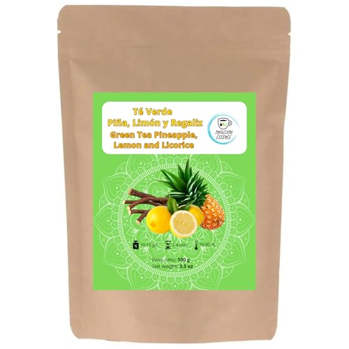 Té Verde con Piña, Limón y Regaliz I Antioxidante, Energetico y Digestivo I Té Verde en Hojas Sueltas (50 tazas) 100 g (Piña, Limón y Regaliz)