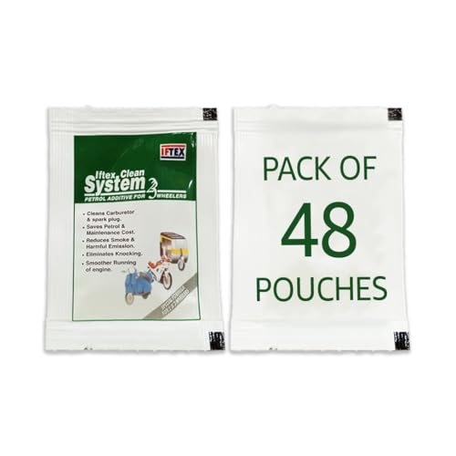 Image of IFTEX Clean System 2 /3 e20 Fuel Additive 5ml X 48 Pouches for All Petrol Bike and Scooter, Petrol Fuel System and Injector Cleaner for Cleaning deposits and Mileage Improvement
