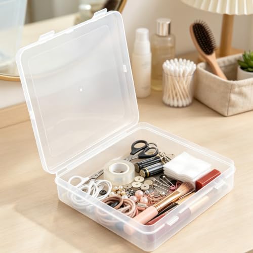 Image of 8 Pieces Square Empty Mini Clear Plastic Storage Box, 5.9x5.9x1.5 inch | Hinged Lids, For Small Items, Craft Projects