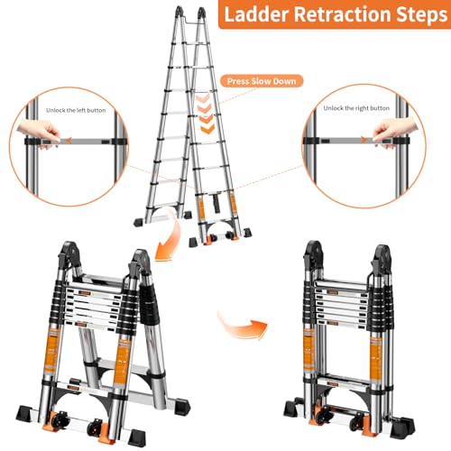 Telescoping Ladder A Frame,Telescopic Ladder for Home, Roof, RV - image 8