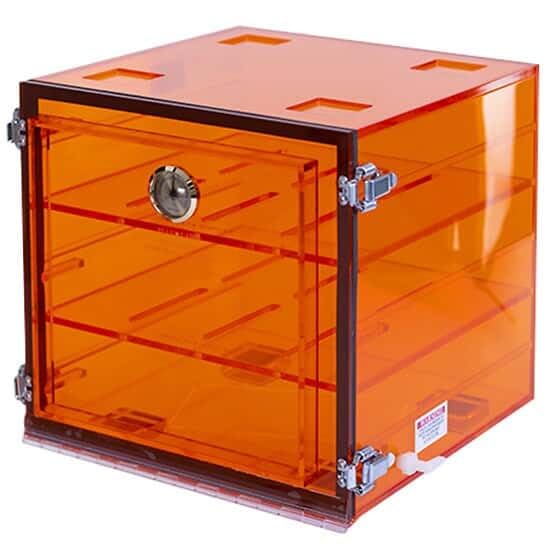 Acrylic Desiccator with Gas Port, Amber: 12 (in) W x 12 (in) H x 12 (in) D