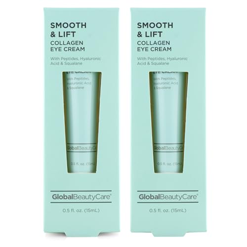 Global Beauty Care Smooth & Lift Collagen - Eye Cream wiith Peptides, Hyaluronic Acid & Squalane, 2-Pack (2x 0.5 fl oz 15ml)