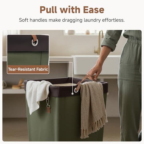 Image of StorageWorks 160L Laundry Basket with Wheels, Large Rolling Hampers for Clothing Organizer, Dirty Clothes Basket for Hotel, Home, Closet, Dorm, Green