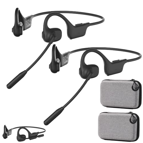 ossez Bluetooth Headset Over Ear Bluetooth Bone Conduction Headset with Mic Noise Cancelling Wireless Headset with Mute Button for for Truckers Meeting Home Office Driving (2Pcs Black)